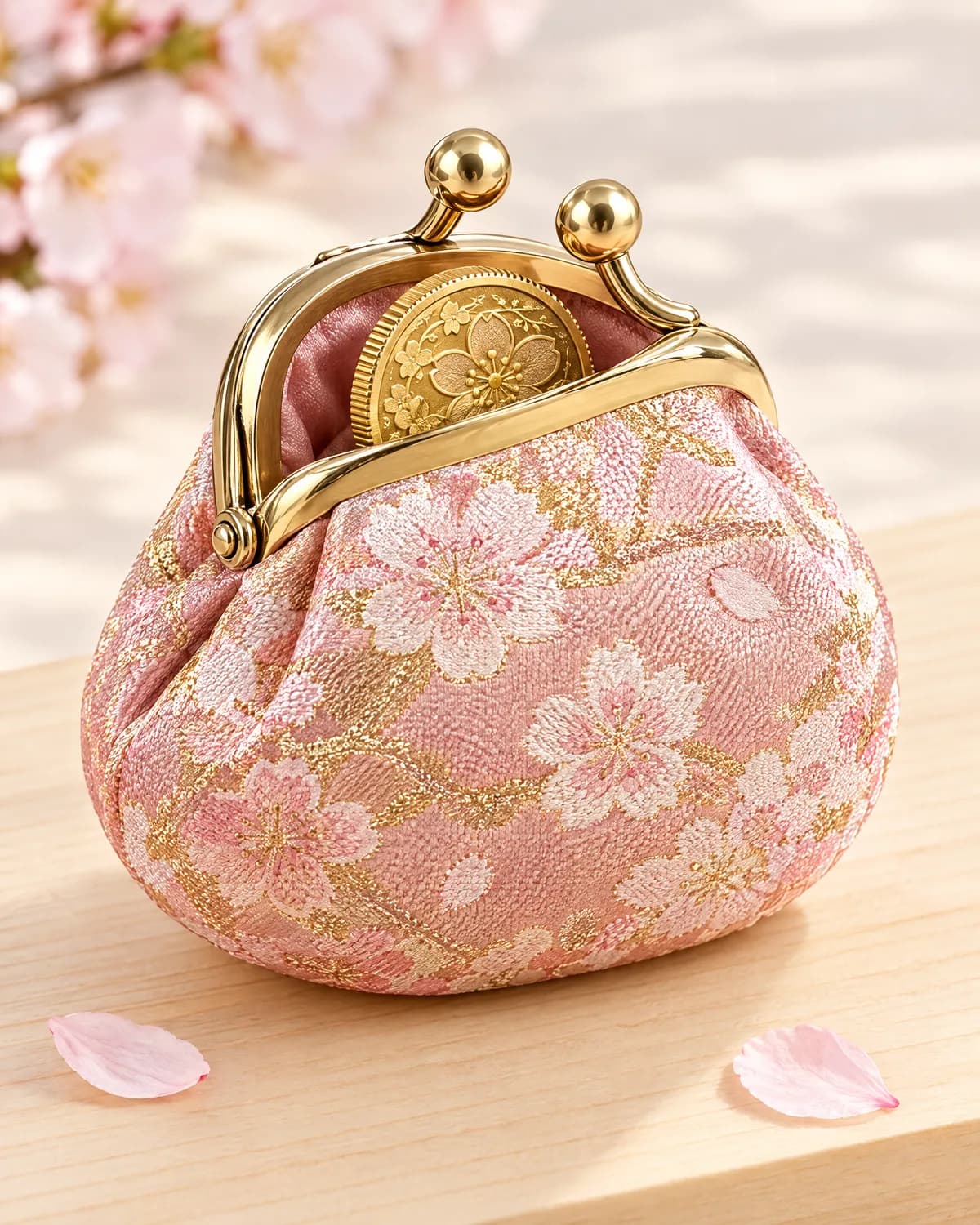 桜 金襴がま口コインケース